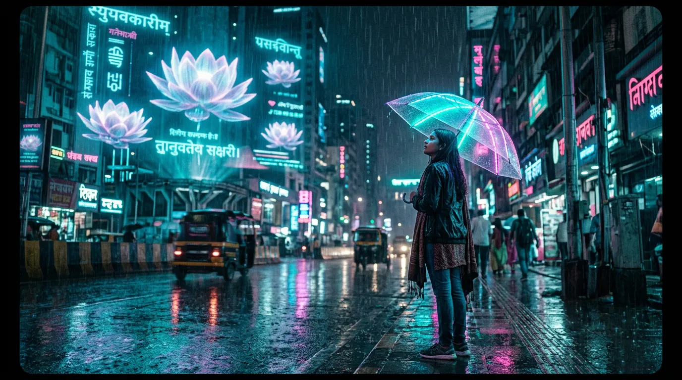 Monsoon Neon — AI short film frame