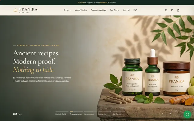 Pranika Ayurveda website