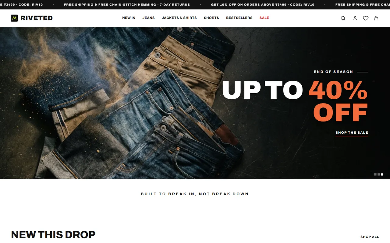 Riveted Jeans website homepage