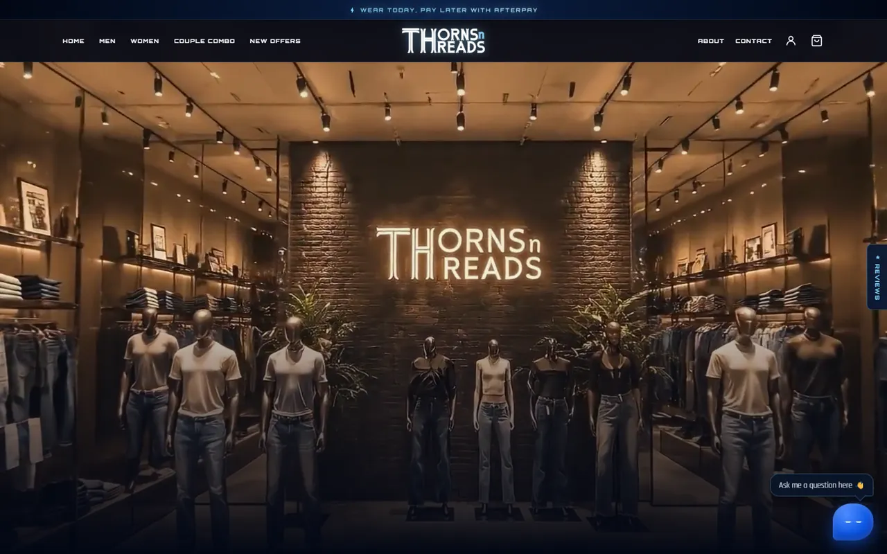 Thorns n Threads website homepage