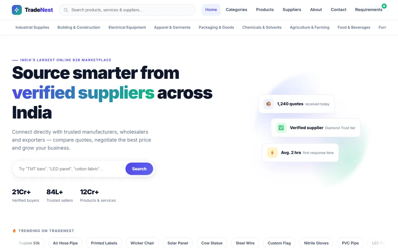 TradeNest website homepage